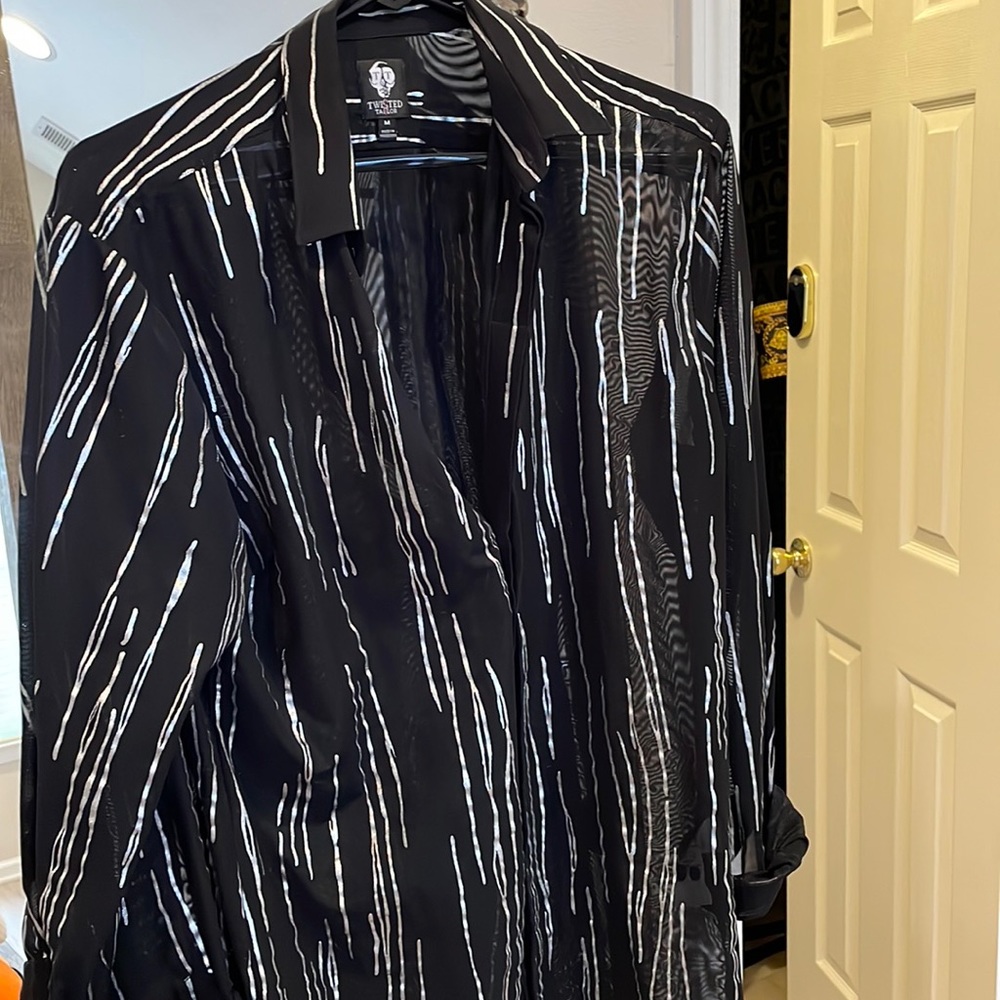Twisted Tailor - Black mesh shirt with silver detail